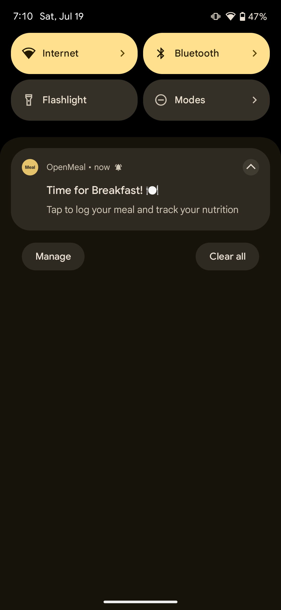 Example notification shown